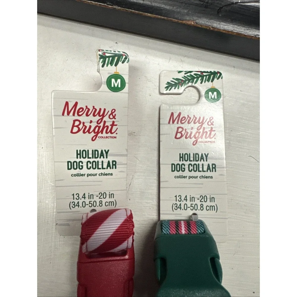 Lot Of 2 Merry & Bright Adjustable Christmas Red Green Dog‎ Sripes W/ Bow Sz M